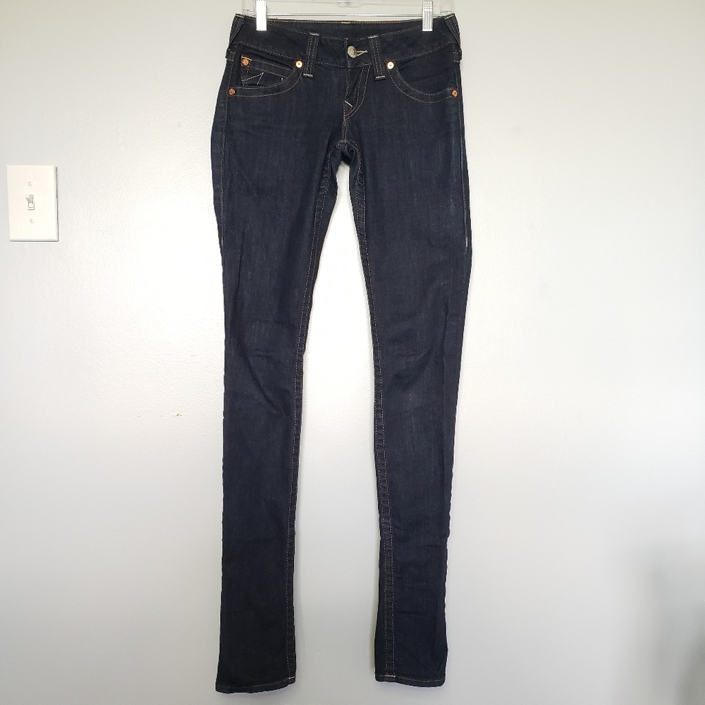 True Religion Dark Wash Flap Pocket Skinny Jeans 26 x 36